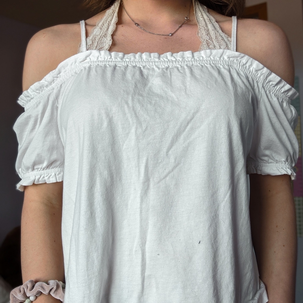 White Off The Shoulder Tee